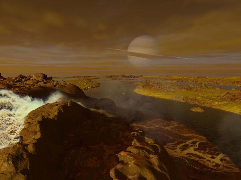 Hydrocarbon river on Titan--Ron Miller 2014